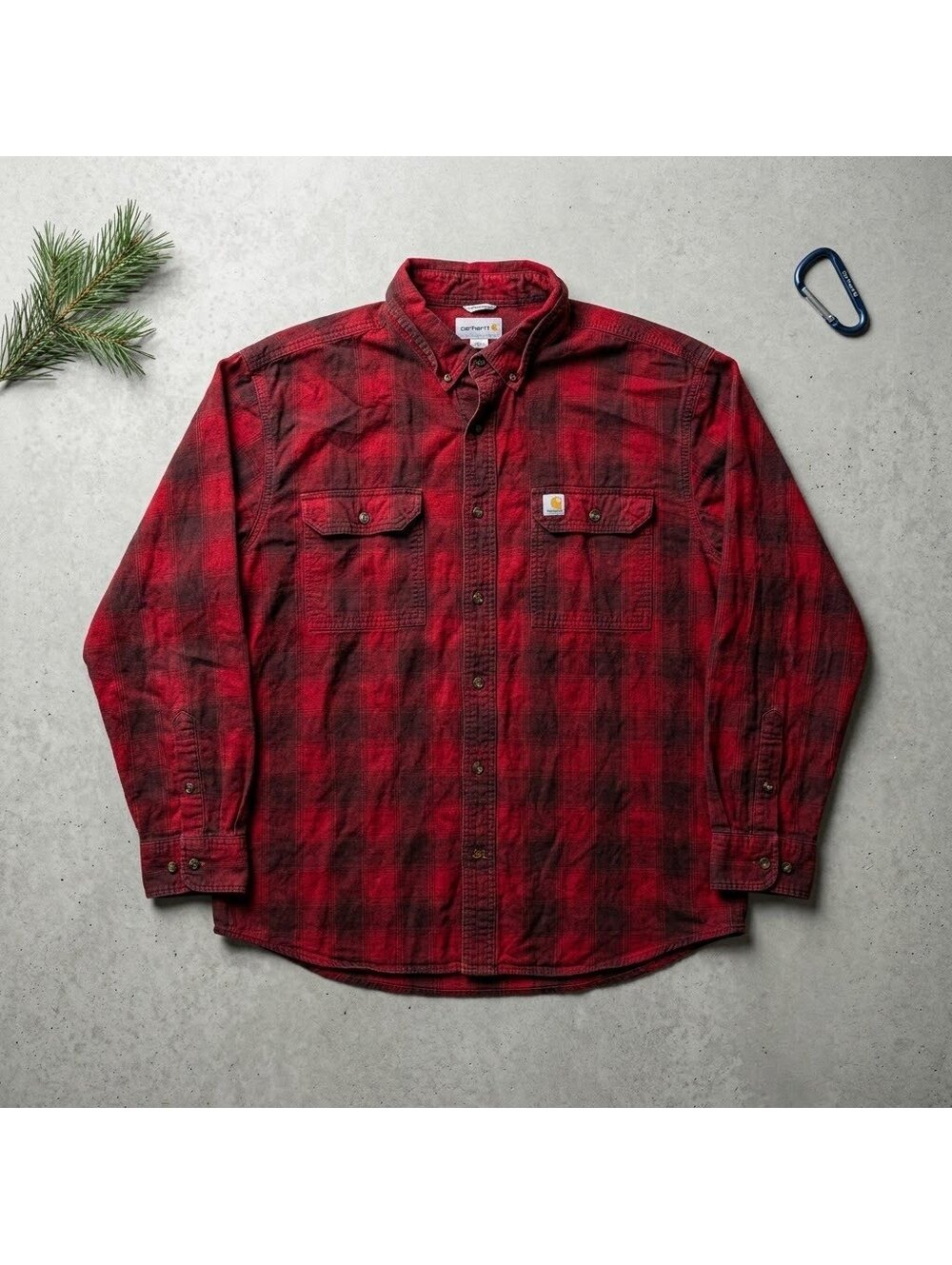 Carhartt Red Plaid Flannel Shirt Mens 2XL Relaxed Fit Workwear Grunge Shacket